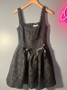 Francesca's Collections Black Rosette Jacquard Party Dress for Girls